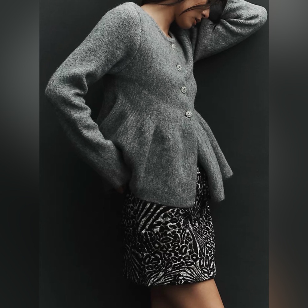 Anthropologie Maeve Flower Button Peplum Cardigan Sweater
